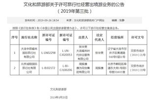 文化和旅游部 許可兩家旅行社經營出境游業務